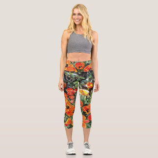 Leggings Capri Tulipanes Sobre Fuego Floral Artística V2