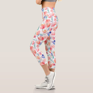 Leggings Capri Tulipano de color de agua Patrón Capris de alto de