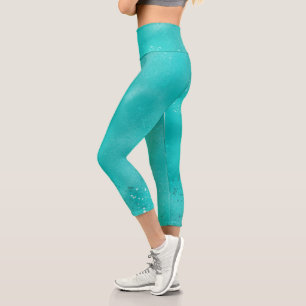 Leggings Capri Turquesa elegante con brillo y destellos falsos