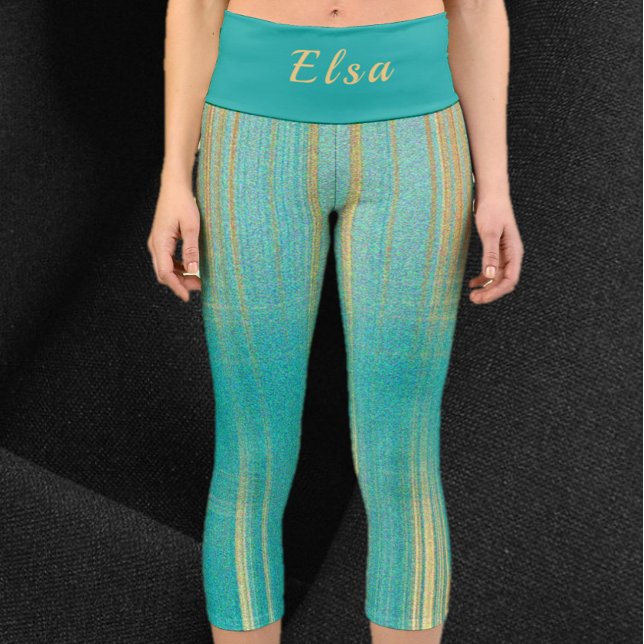 Leggings Capri Turquesa y oro modernos (Subido por el creador)