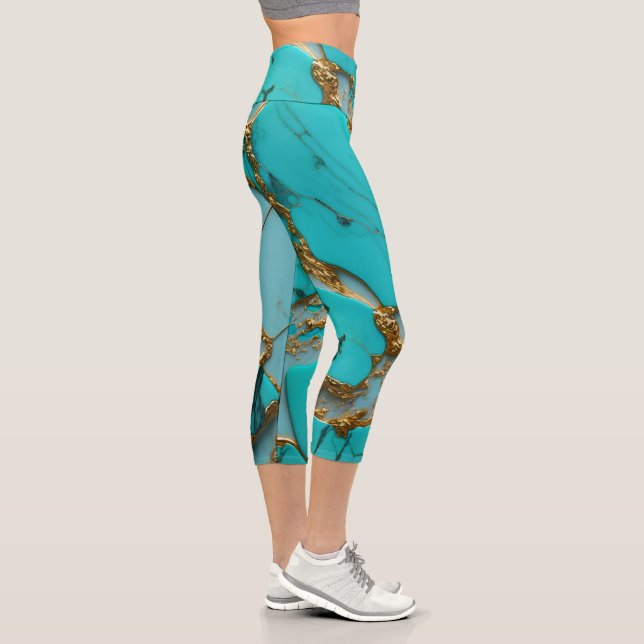 Leggings Capri Turquoise Marble with Golden Veins (Derecha)