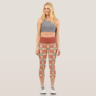Leggings Capri Turquoise Zia Tribal Brown Tan