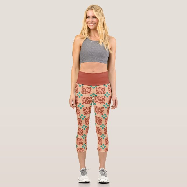 Leggings Capri Turquoise Zia Tribal Brown Tan (Anverso)