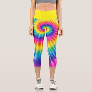 Leggings Capri Tye-Dye Personalizado Retro Colorido Unisex Agrega