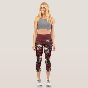 Leggings Capri Un diseño de la serie A Skull and Roses para Leggi