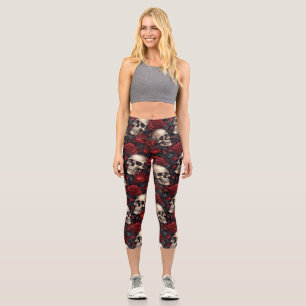 Leggings Capri Un diseño de la serie Una Calavera y Rosas 10
