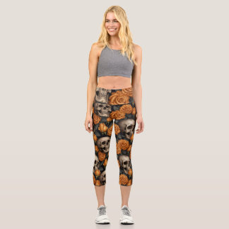 Leggings Capri Un diseño de la serie Una Calavera y Rosas 11