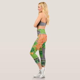 Leggings Capri un diseño de una pared colgada de verde y amarillo