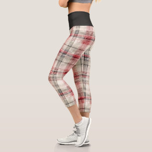 Leggings Capri Un diseño floral de tartán de Navidad Serie #15
