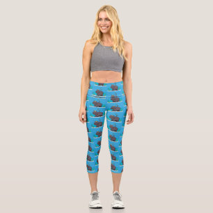 Leggings Capri Un gracioso hipopótamo con personalizado de pájaro