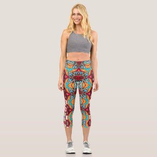 Leggings Capri Un patrón de estampado de tela único y colorido en