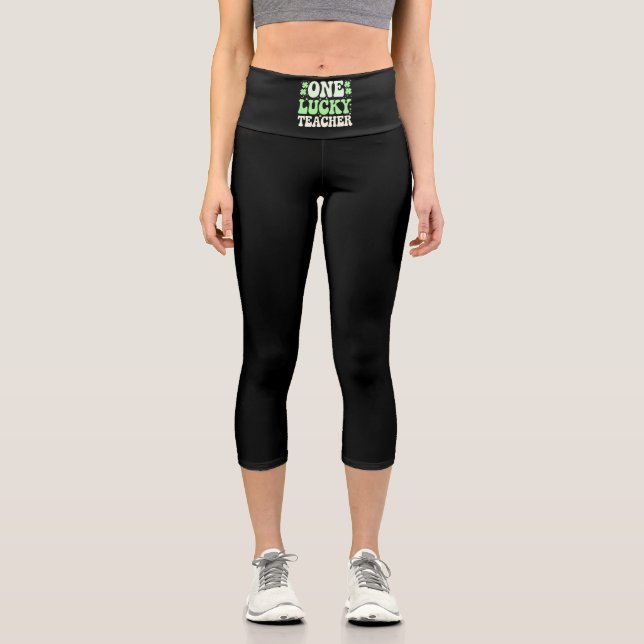 Leggings Capri Un profesor afortunado Groovy Profesor Retro Día d (Anverso)