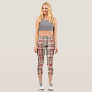 Leggings Capri Una Serie de Diseño Floral de Tartán de Navidad #2
