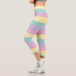 Leggings Capri Unas rayas rosadas, amarillas, moradas y verdes