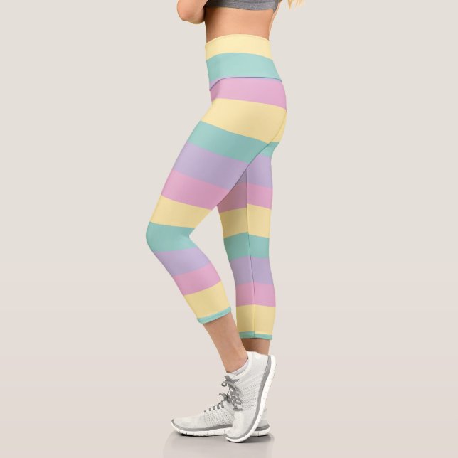 Leggings Capri Unas rayas rosadas, amarillas, moradas y verdes (Izquierda)