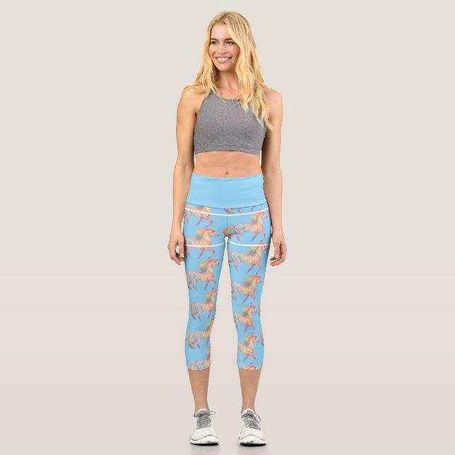 Leggings Capri Unicornio de Arcoíris Mágico Personalizado  (Anverso)
