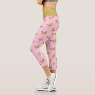 Leggings Capri Unicornio, Purpurina rosa y dorado