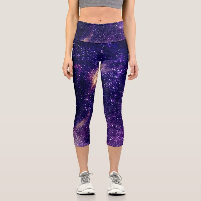 Leggings Capri Universo de galaxia abstracta púrpura violeta (Anverso)