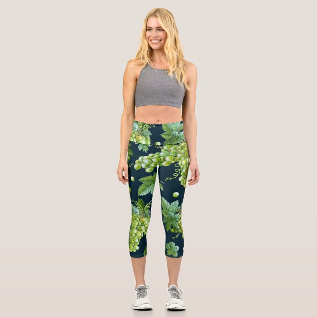 Leggings Capri Uva verde: Patrón oscuro de acuarela (Anverso)