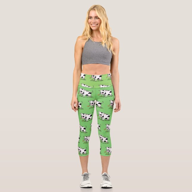 Leggings Capri Vaca corta en ilustracion personalizado de campo v (Anverso)