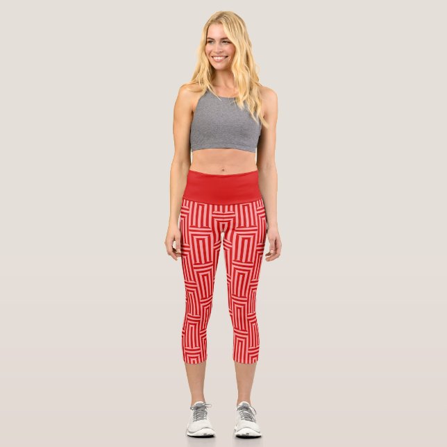 Leggings Capri valentinas corazones rojos rojos rayados (Anverso)
