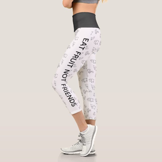 Leggings Capri Vegan Eat fruta no amigos animales blancos persona (Izquierda)