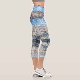 Leggings Capri ventana de vidrio de mancha Alto Capris Waisted