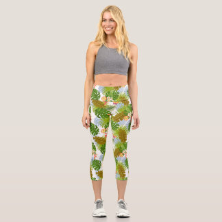 Leggings Capri Verano de follaje tropical blanco