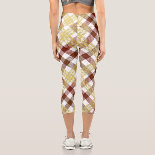 Leggings Capri Verano de las mujeres Gingham comprobó ropa de plá