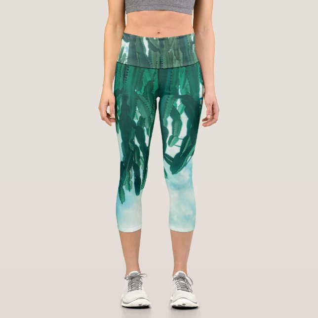Leggings Capri Verano Vibes Palm Tree Cactus Palm Green (Anverso)