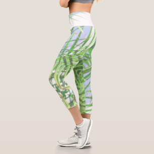 Leggings Capri Verano Vibes Palm Tree deja Pastel verde pálido