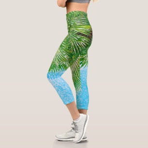 Leggings Capri Verano Vibes Palm Tree deja verde pálido