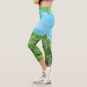 Leggings Capri Verano Vibes Palm Tree deja verde pálido