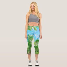 Leggings Capri Verano Vibes Palm Tree deja verde pálido