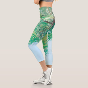 Leggings Capri Verano Vibes Palm Tree deja verde pálido