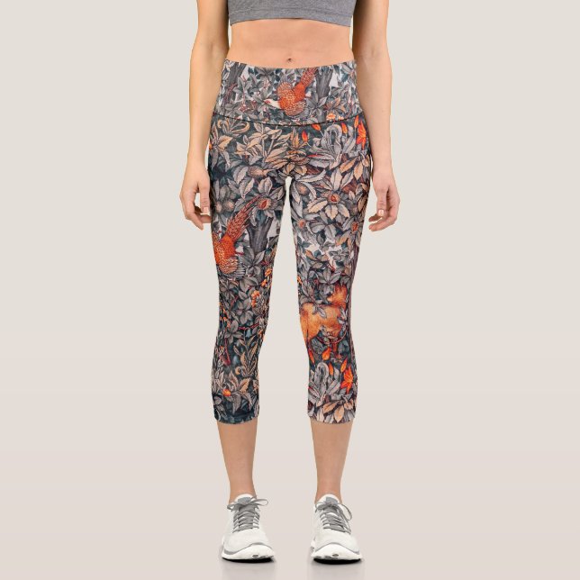 Leggings Capri VERDAD, ANIMALES FORESTALES Pheasant, Red Fox, Flo (Anverso)