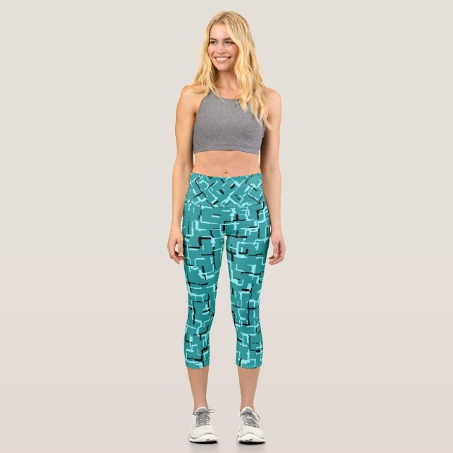Leggings Capri Verde azulado patrón verde moderno (Anverso)