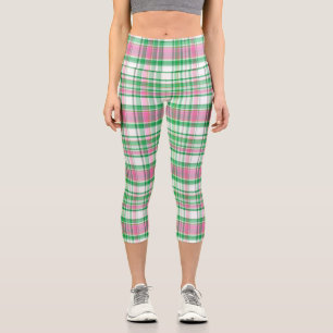 Leggings Capri Verde Esmeralda Rosa Caliente Blanco Madras Preppy