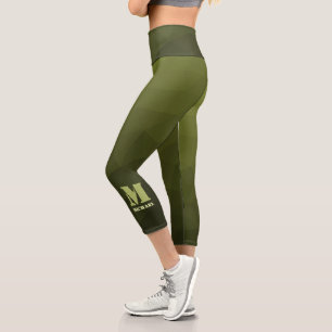 Leggings Capri Verde oliva del ejército patrón de malla geométric