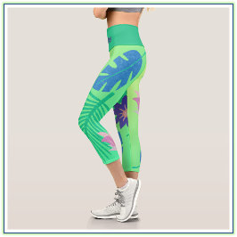 Leggings Capri Verde rosa moderno y tropical púrpura