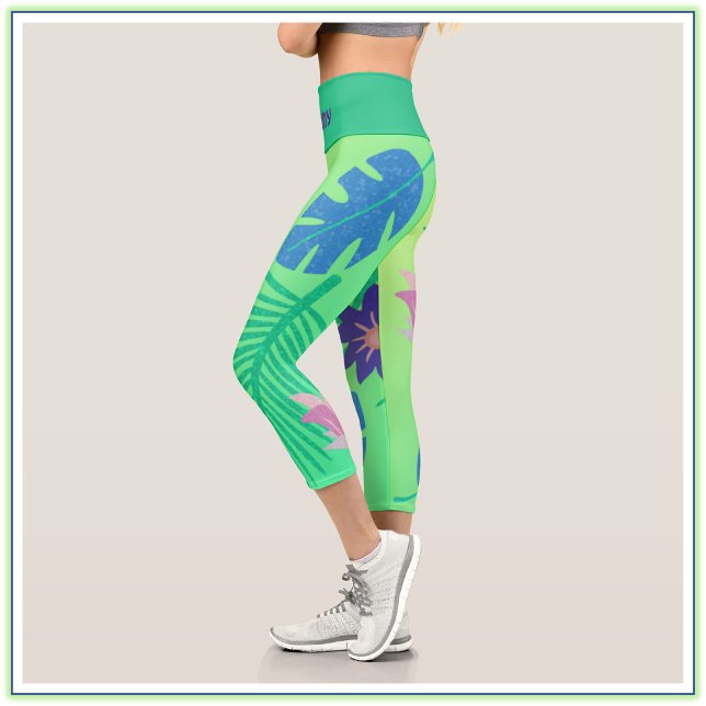 Leggings Capri Verde rosa moderno y tropical púrpura (Subido por el creador)