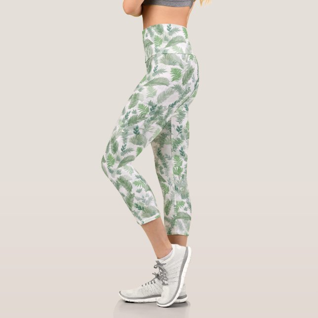 Leggings Capri Verde tropical moderno Foliage verde blanco (Izquierda)
