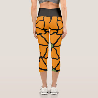 Leggings Capri Verde y Naranja Floral Abstracto Moderno