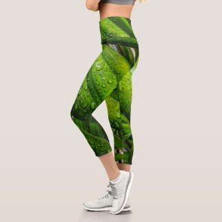 Leggings Capri Verdes tropicales con gotas de lluvia