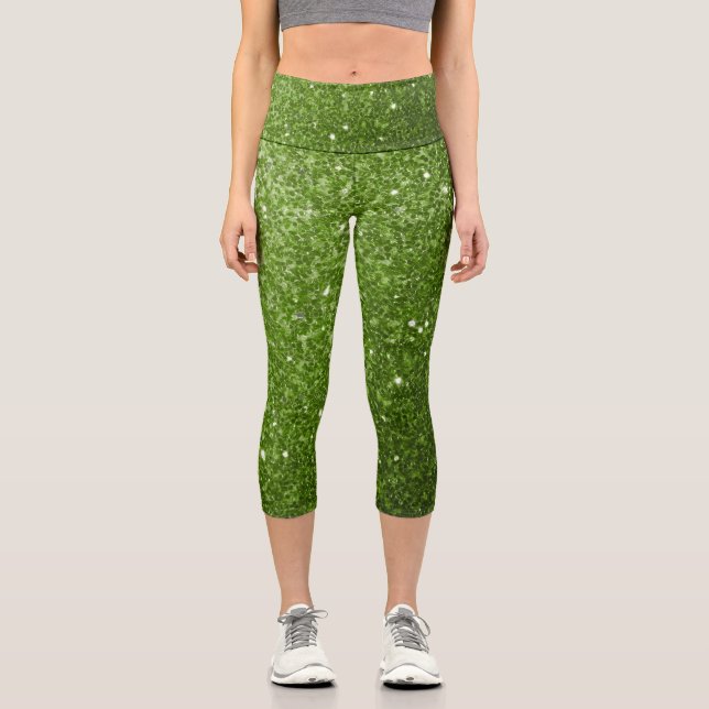 Leggings Capri Verdor verde claro chispas purpurina (Anverso)