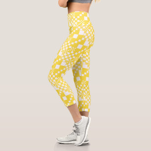 Leggings Capri Verificado, verifica en blanco y amarillo limón