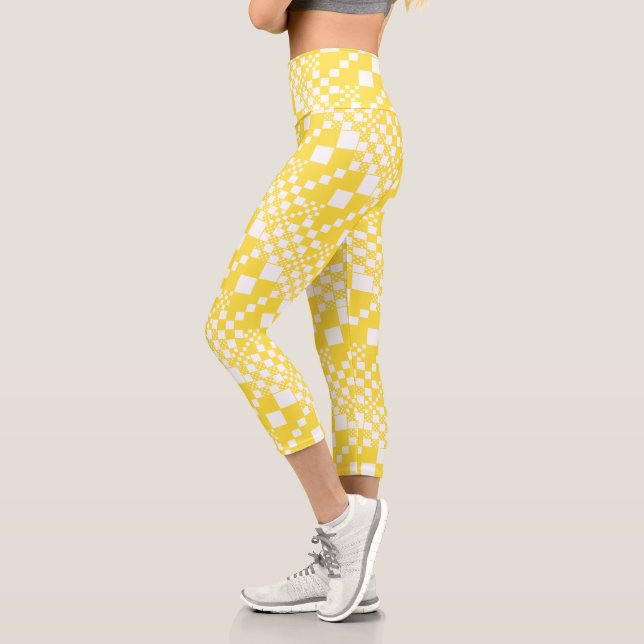 Leggings Capri Verificado, verifica en blanco y amarillo limón (Izquierda)