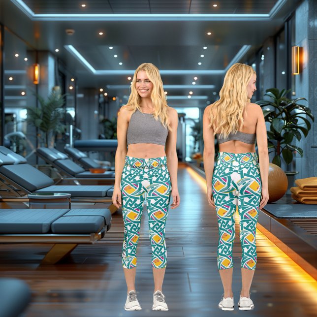 Leggings Capri Vibrancia de nudo celta - Verde, rosa y amarillo (Subido por el creador)