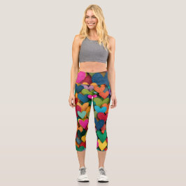Leggings Capri Vibrant Textured Heart Mosaic