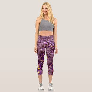 Leggings Capri Vibrante arte fractal trippy morado amarillo groov